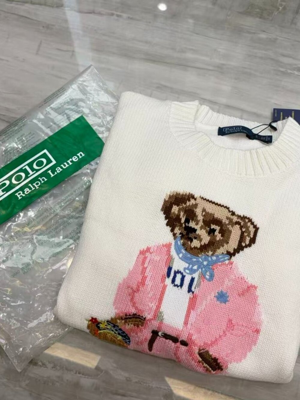 Polo Ralph Lauren Picnic Bear White Knit Sweater - Picture 8 of 8